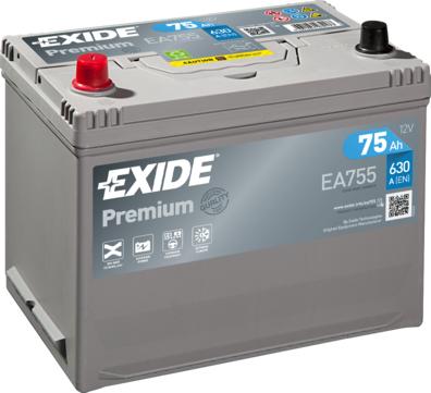 Exide EA755 - Стартерная аккумуляторная батарея, АКБ autospares.lv