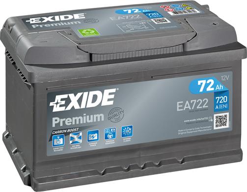 Exide EA722 - Стартерная аккумуляторная батарея, АКБ autospares.lv