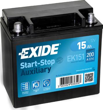 Exide EK151 - Стартерная аккумуляторная батарея, АКБ autospares.lv