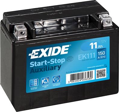 Exide EK111 - Стартерная аккумуляторная батарея, АКБ autospares.lv