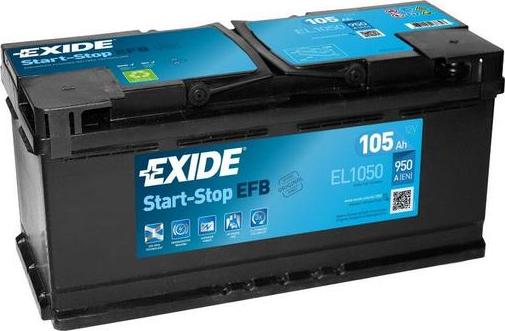 Exide EL1050 - Стартерная аккумуляторная батарея, АКБ autospares.lv