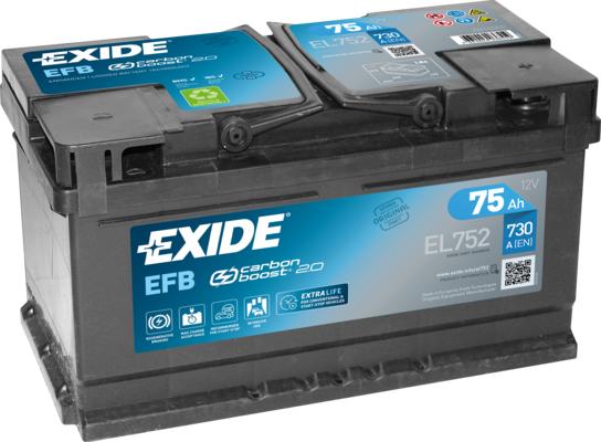 Exide EL752 - Стартерная аккумуляторная батарея, АКБ autospares.lv