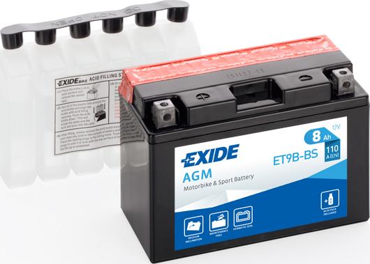 Exide ET9B-BS - Стартерная аккумуляторная батарея, АКБ autospares.lv