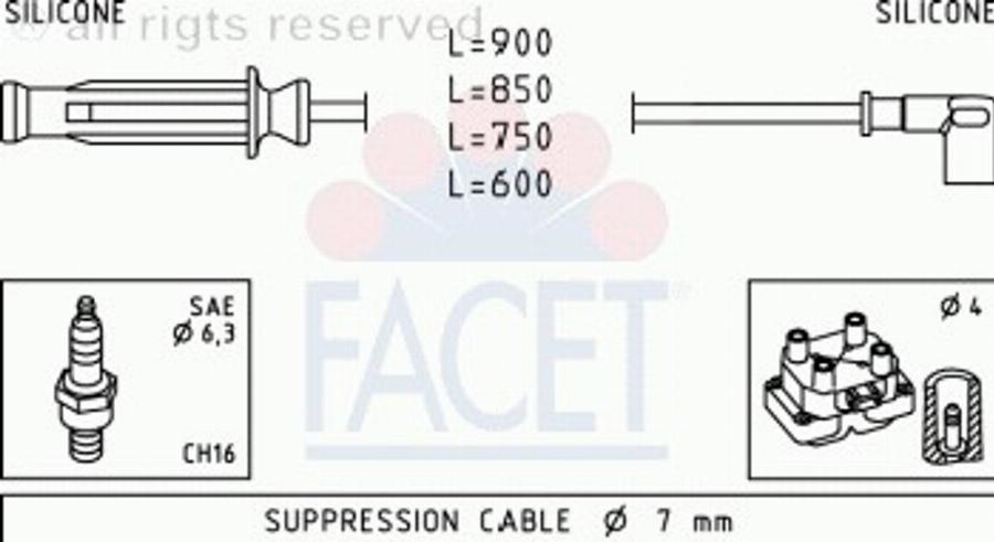 FACET 4.9908 - Комплект проводов зажигания autospares.lv