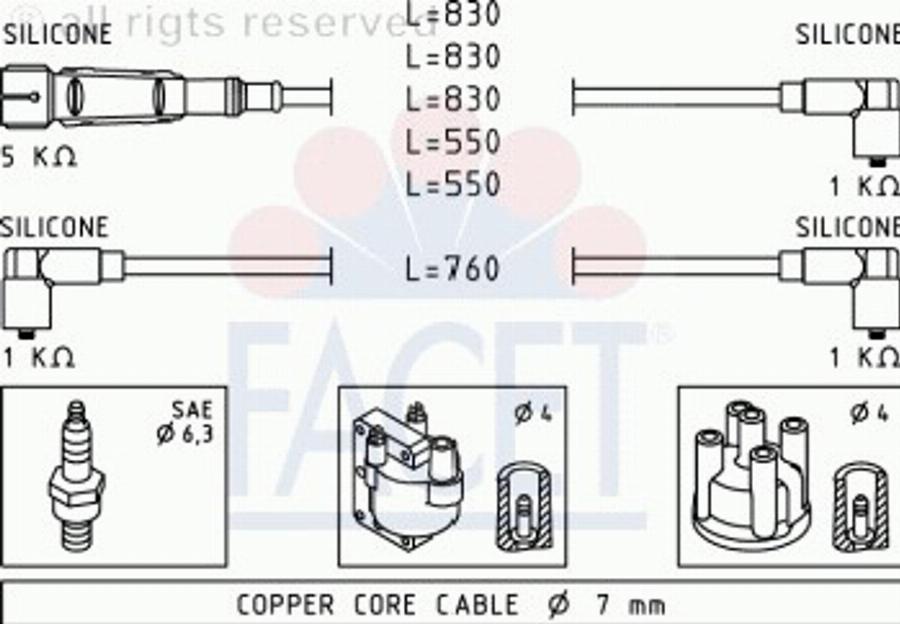 FACET 4.9669 - Комплект проводов зажигания autospares.lv