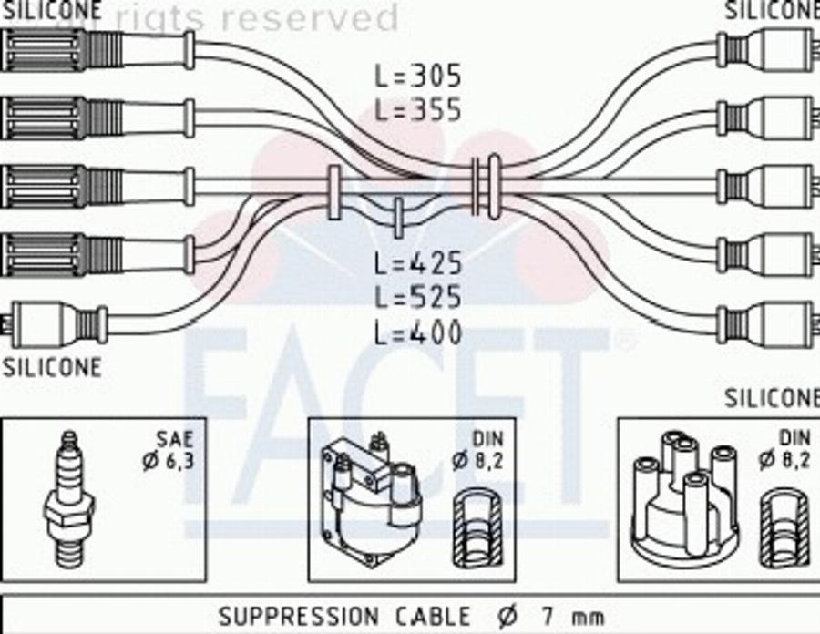 FACET 4.8425 - Комплект проводов зажигания autospares.lv