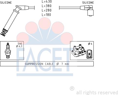 FACET 4.8634 - Комплект проводов зажигания autospares.lv