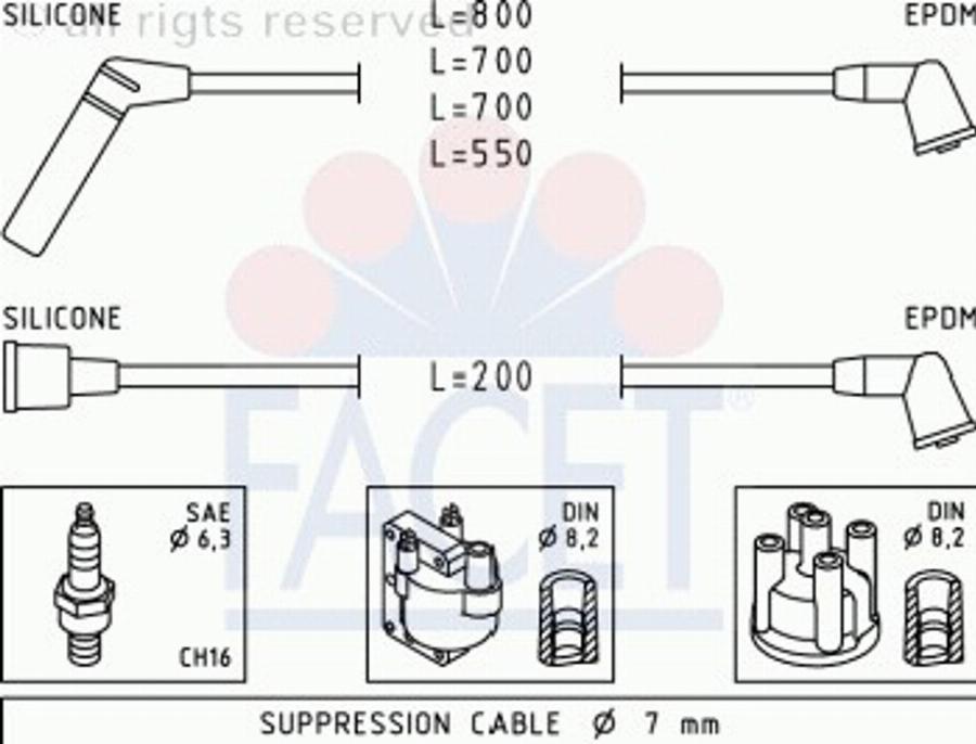 FACET 47122 - Комплект проводов зажигания autospares.lv