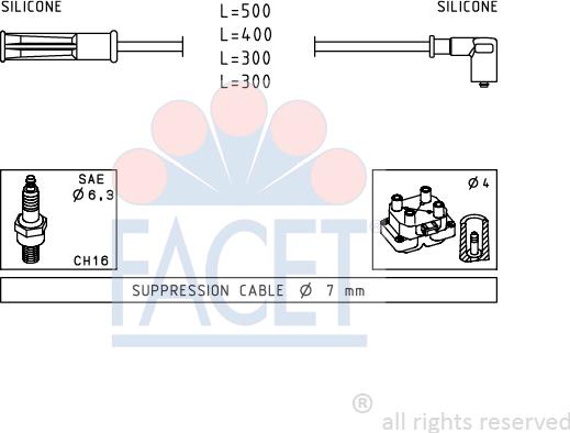 FACET 4.7244 - Комплект проводов зажигания autospares.lv