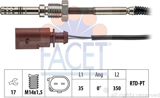 FACET 22.0063 - Датчик, температура выхлопных газов autospares.lv