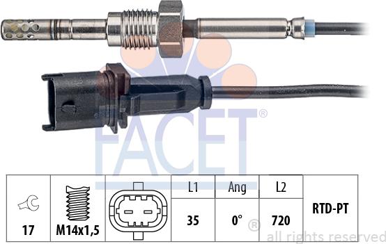 FACET 22.0188 - Датчик, температура выхлопных газов autospares.lv