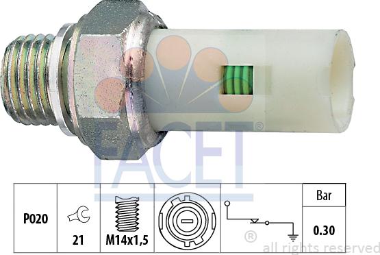 FACET 7.0076 - Датчик, давление масла autospares.lv