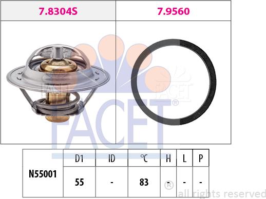 FACET 7.8304 - Термостат охлаждающей жидкости / корпус autospares.lv