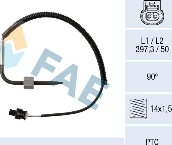 FAE 68012 - Датчик, температура выхлопных газов autospares.lv