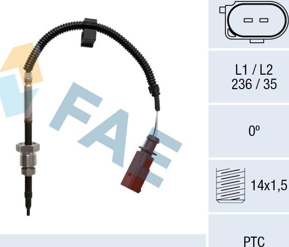 FAE 68033 - Датчик, температура выхлопных газов autospares.lv