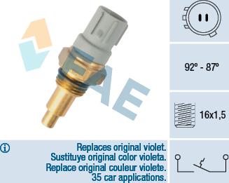 FAE 36390 - Термовыключатель, вентилятор радиатора / кондиционера autospares.lv