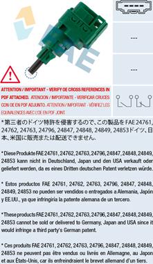 FAE 24762 - Выключатель стоп сигнала / сцепления autospares.lv