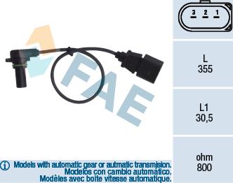 FAE 79062 - Датчик частоты вращения, автоматическая коробка передач autospares.lv