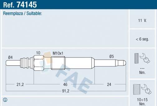 FAE 74145 - Свеча накаливания autospares.lv