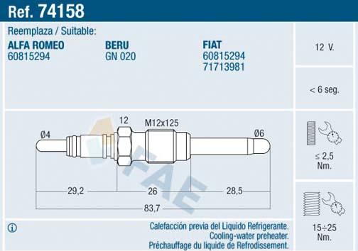 FAE 74158 - Свеча накаливания autospares.lv