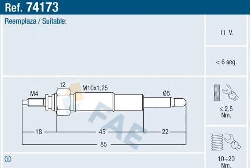 FAE 74173 - Свеча накаливания autospares.lv