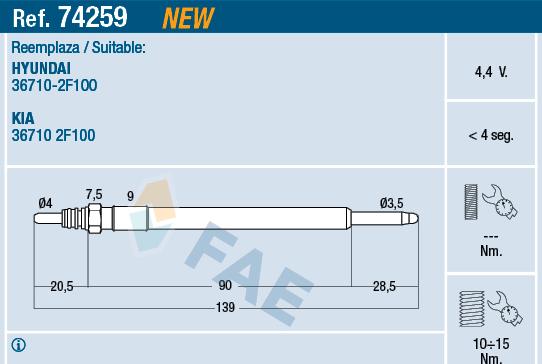 FAE 74259 - Свеча накаливания autospares.lv