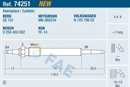 FAE 74251 - Свеча накаливания autospares.lv