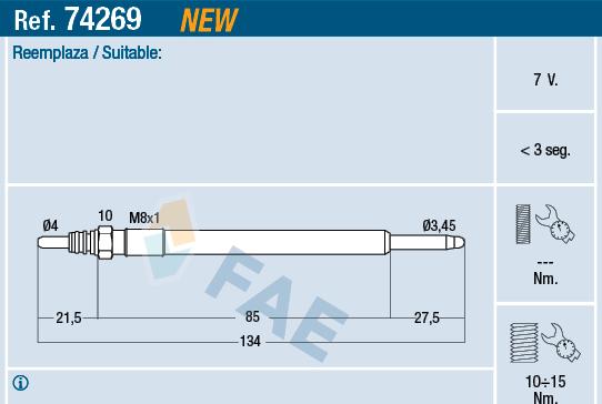 FAE 74269 - Свеча накаливания autospares.lv