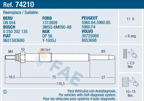 FAE 74210 - Свеча накаливания autospares.lv