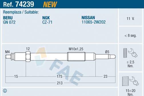 FAE 74239 - Свеча накаливания autospares.lv