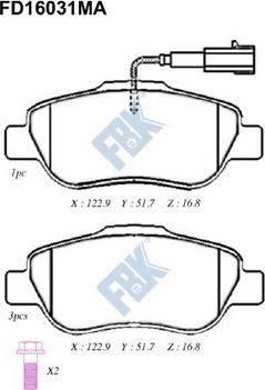 FBK FD16031MA - Тормозные колодки, дисковые, комплект autospares.lv