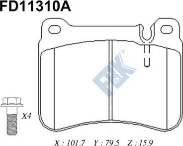 FBK FD11310A - Тормозные колодки, дисковые, комплект autospares.lv