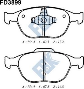 FBK FD3899 - Тормозные колодки, дисковые, комплект autospares.lv