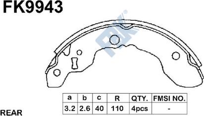 FBK FK9943 - Комплект тормозных колодок, барабанные autospares.lv