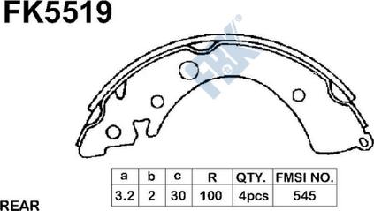 FBK FK5519 - Комплект тормозных колодок, барабанные autospares.lv