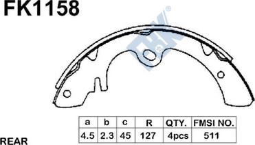 FBK FK1158 - Комплект тормозных колодок, барабанные autospares.lv