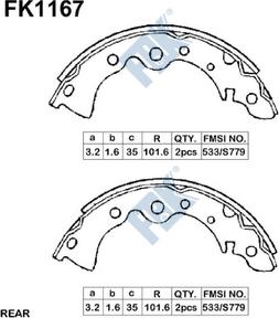 FBK FK1167 - Комплект тормозных колодок, барабанные autospares.lv