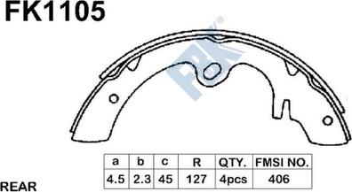 FBK FK1105 - Комплект тормозных колодок, барабанные autospares.lv