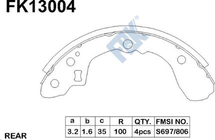 FBK FK13004 - Комплект тормозных колодок, барабанные autospares.lv