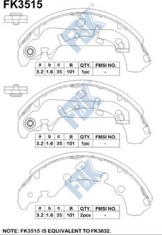 FBK FK3515 - Комплект тормозных колодок, барабанные autospares.lv