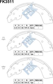 FBK FK3511 - Комплект тормозных колодок, барабанные autospares.lv