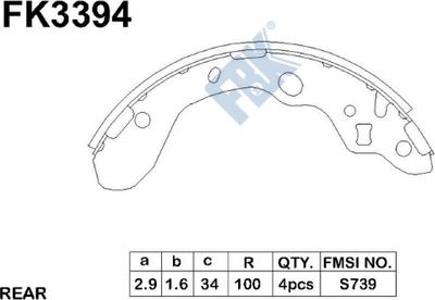 FBK FK3394 - Комплект тормозных колодок, барабанные autospares.lv