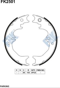 FBK FK2501 - Комплект тормозных колодок, барабанные autospares.lv