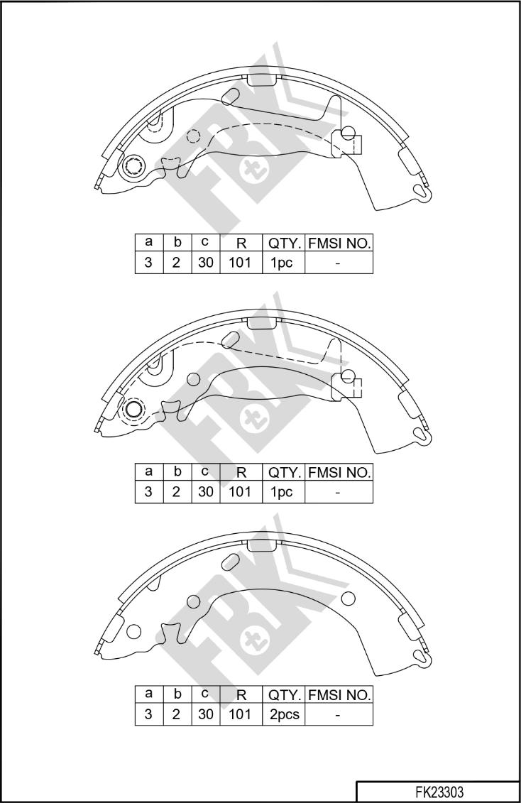 FBK FK23303 - Комплект тормозных колодок, барабанные autospares.lv