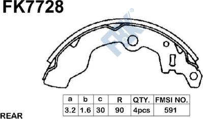 FBK FK7728 - Комплект тормозных колодок, барабанные autospares.lv