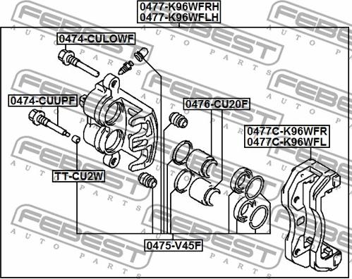 Febest 0475-V45F - Ремкомплект, тормозной суппорт autospares.lv