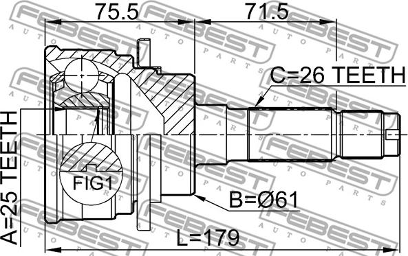 Febest 0510-B25 - Шарнирный комплект, ШРУС, приводной вал autospares.lv