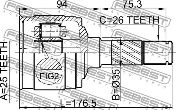 Febest 0511-B25RH - Шарнирный комплект, ШРУС, приводной вал autospares.lv