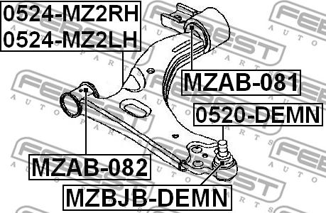 Febest MZAB-082 - Сайлентблок, рычаг подвески колеса autospares.lv