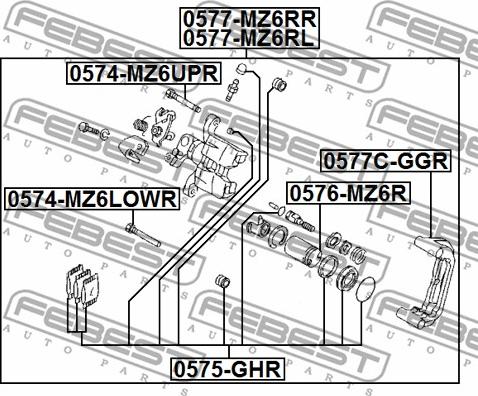 Febest 0575-GHR - Ремкомплект, тормозной суппорт autospares.lv